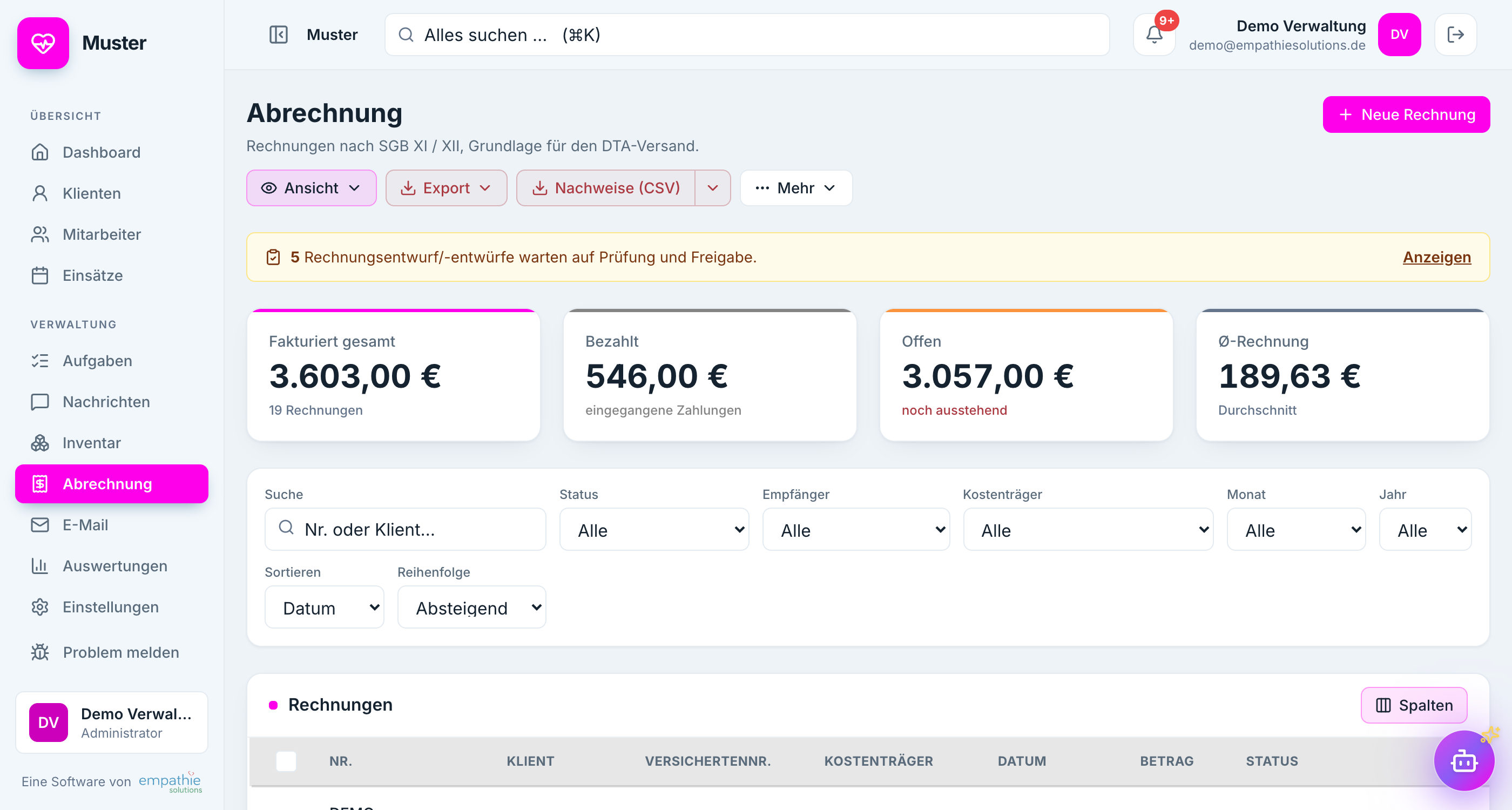 Abrechnung in der Software