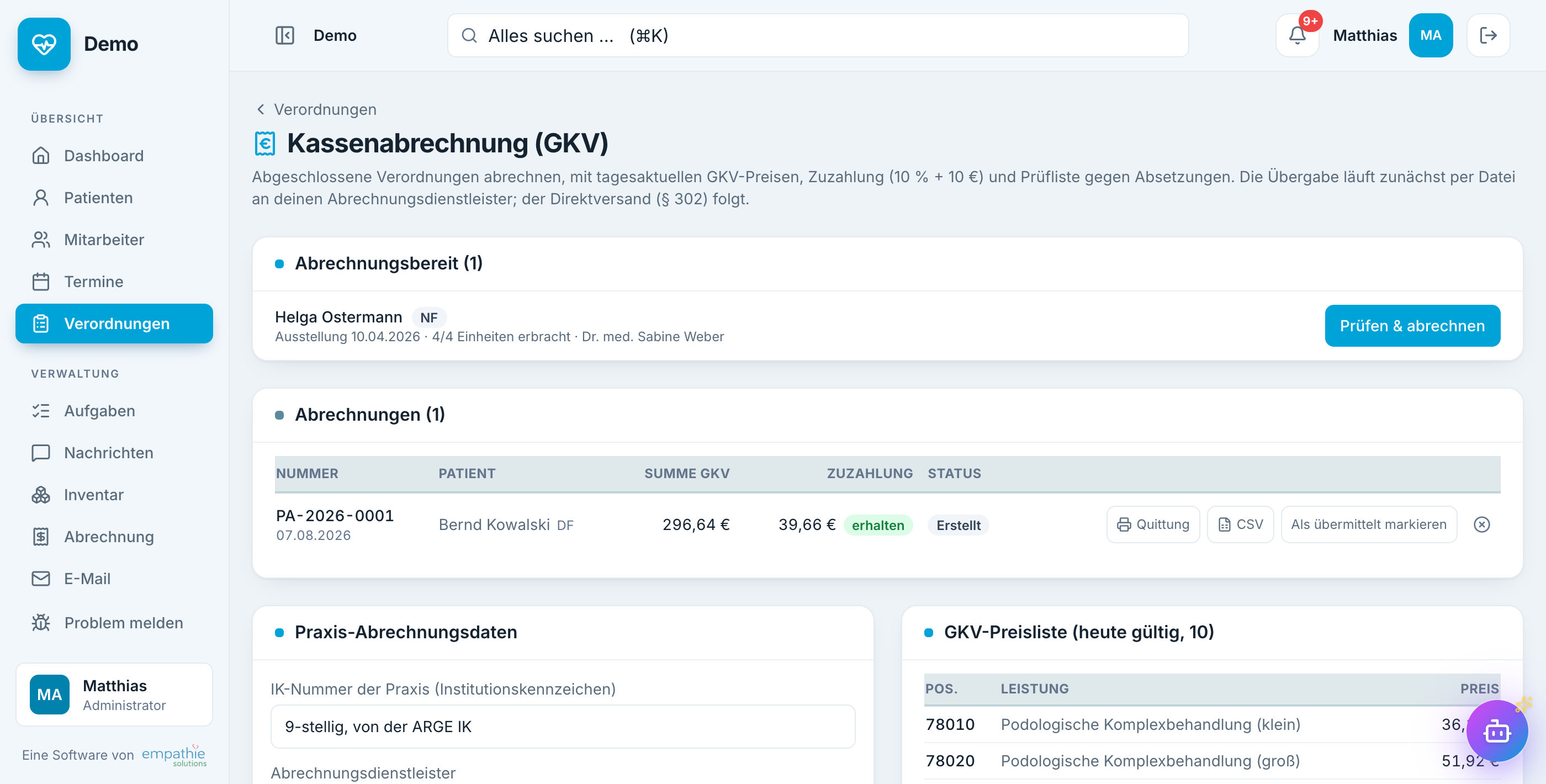 Kassenabrechnung in der Software