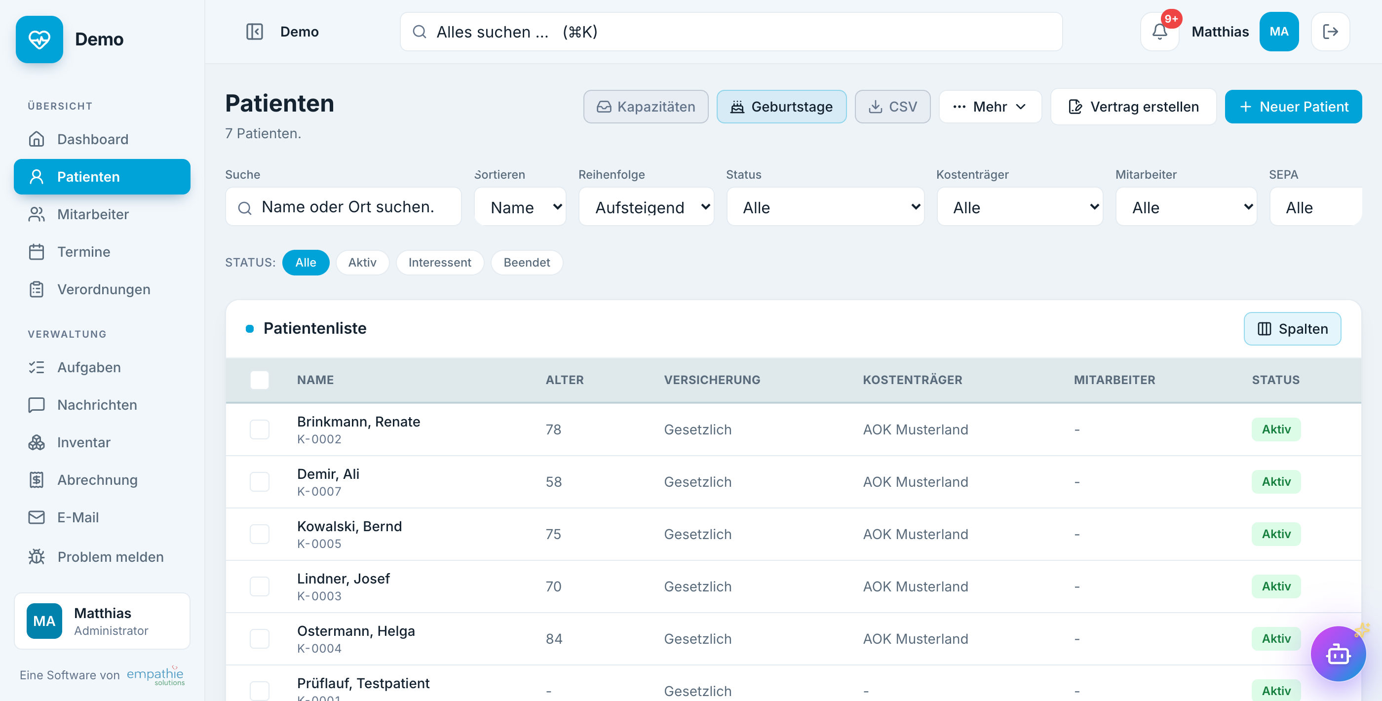 Patienten in der Software